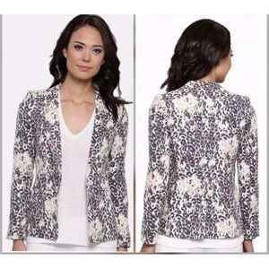 Joie Blazer Sz 6 Gray White Beige Leopard Print Summer Linen EXCELLENT